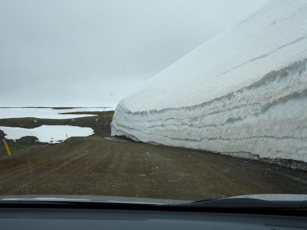 Ice on the side of the road in West Fjords