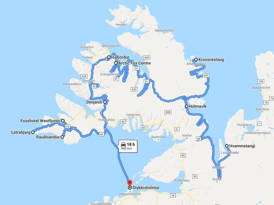 Map of West Fjords - 10 days in Iceland