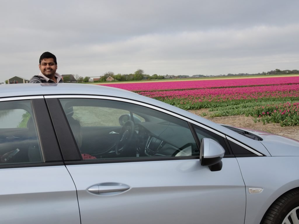 Driving thorugh tulip fields