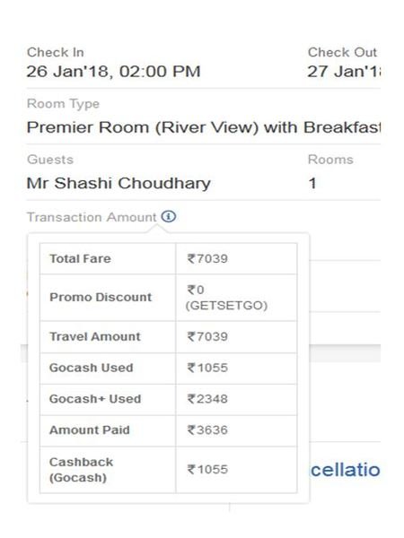 Goibibo Booking of one room