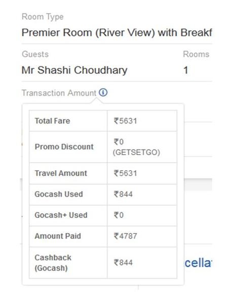 Goibibo Booking of second room
